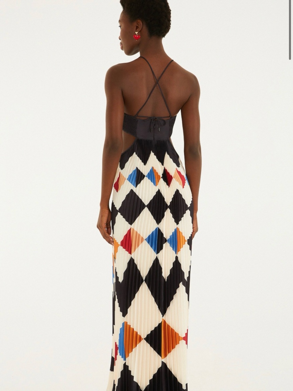 FARM Rio Black Bandeau Maxi Dress with Multicolor Diamond Print - Picture 2 of 5